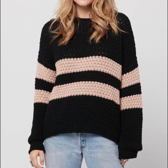 Knot Sisters Stripe Open Knit Black & Cream Sweater (Size Small) - Picture 1 of 6